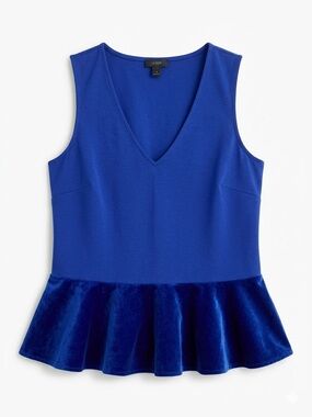 J. Crew Women’s Royal Blue Peplum Tank with Velvet Trim Size Small